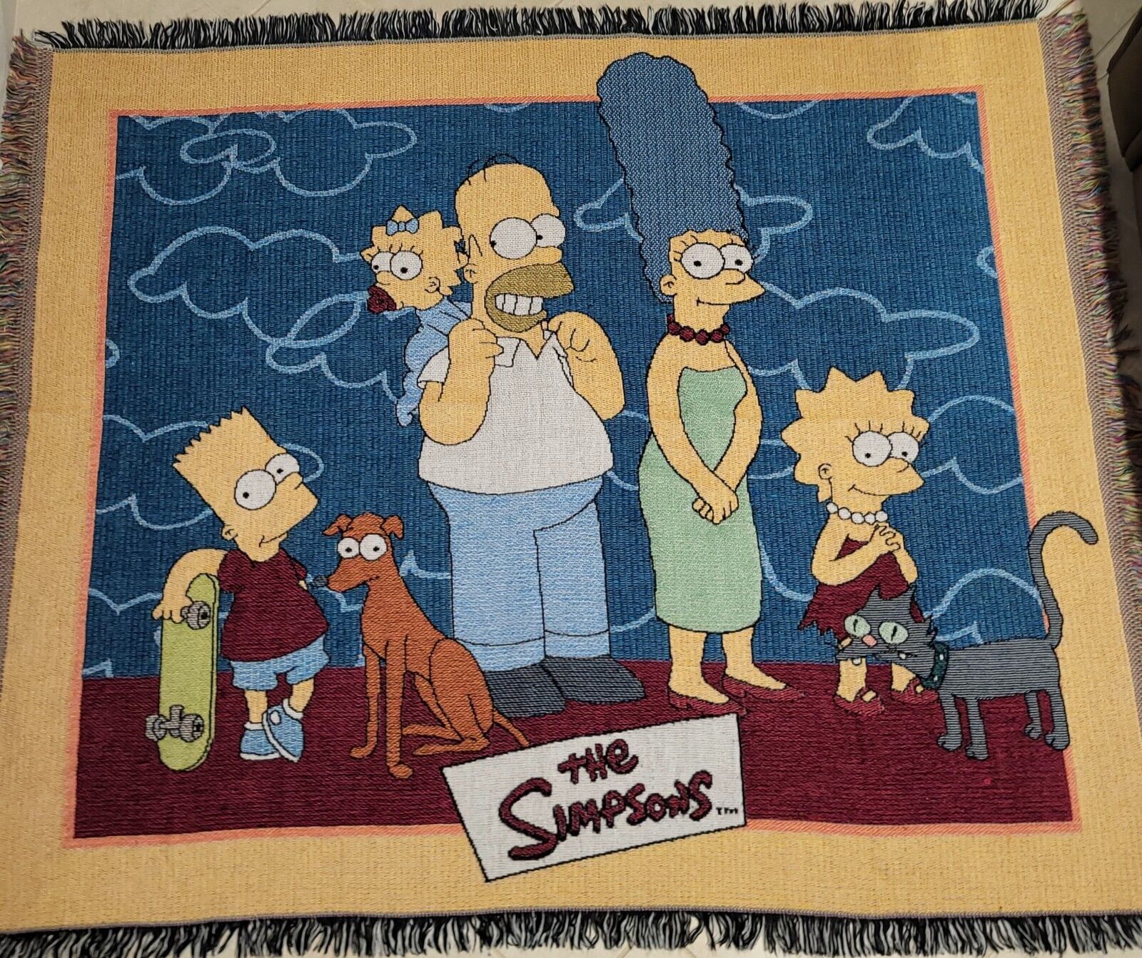 The Simpsons Woven Tapestry Fringe Throw Blanket Homer Marge Lisa Bart 50