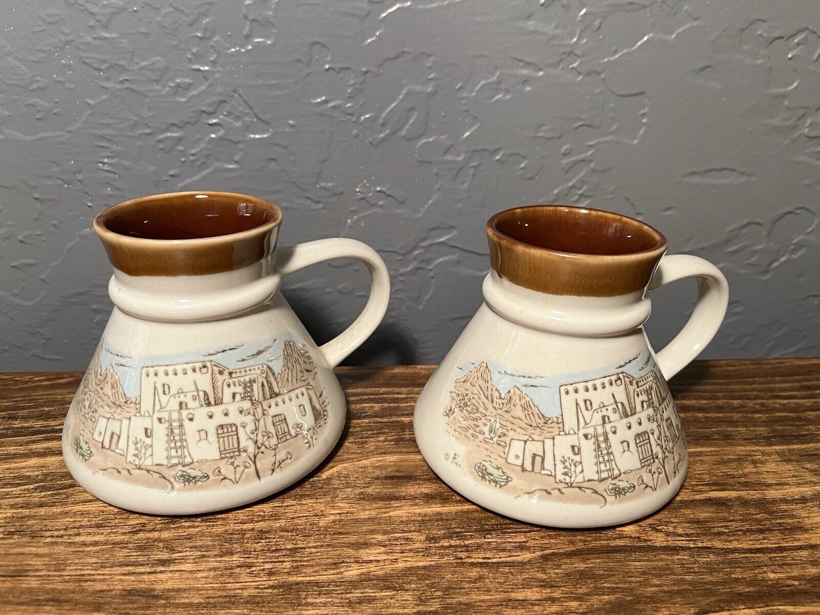 Pair Of Vintage Figi Pueblo Otagiri Stoneware Spillproof Mugs