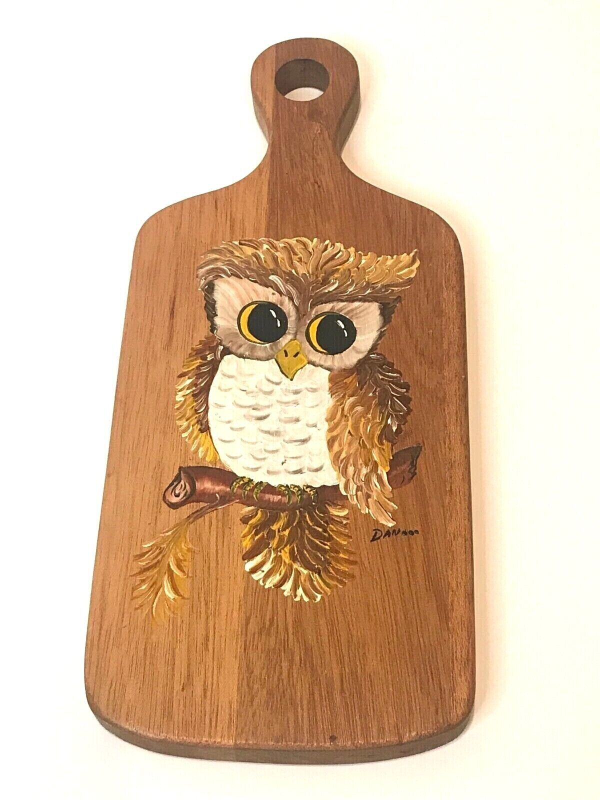 Vintage Hand Painted Owl Breadboard Folk Art