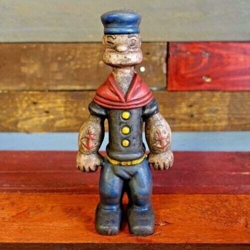 Popeye Sailor Man Cast Iron Coin Bank With Painted Antique Finish (9