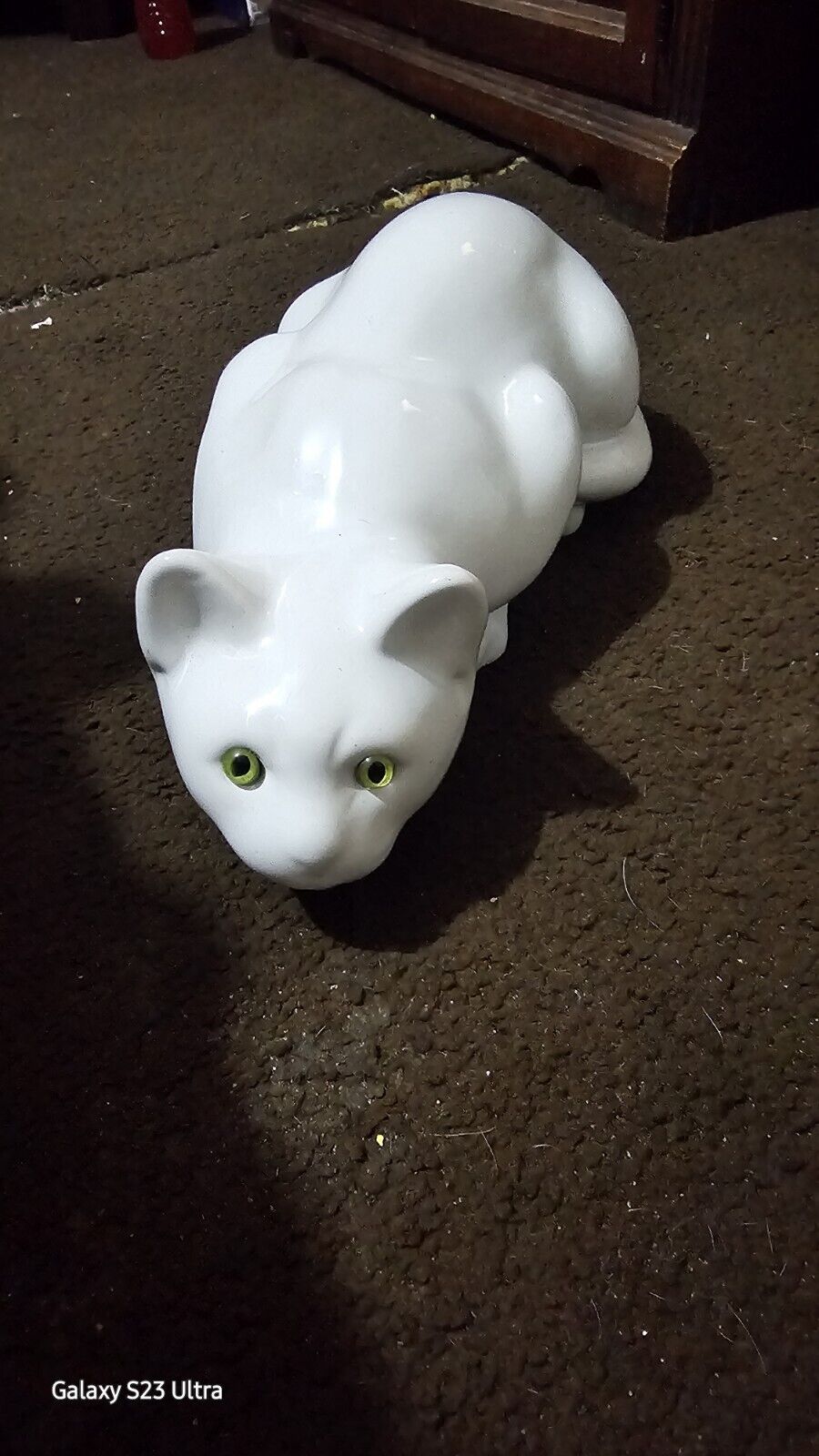 Vintage Ceramic Cat with Green Glass Eyes - Italy - Circa 1980's