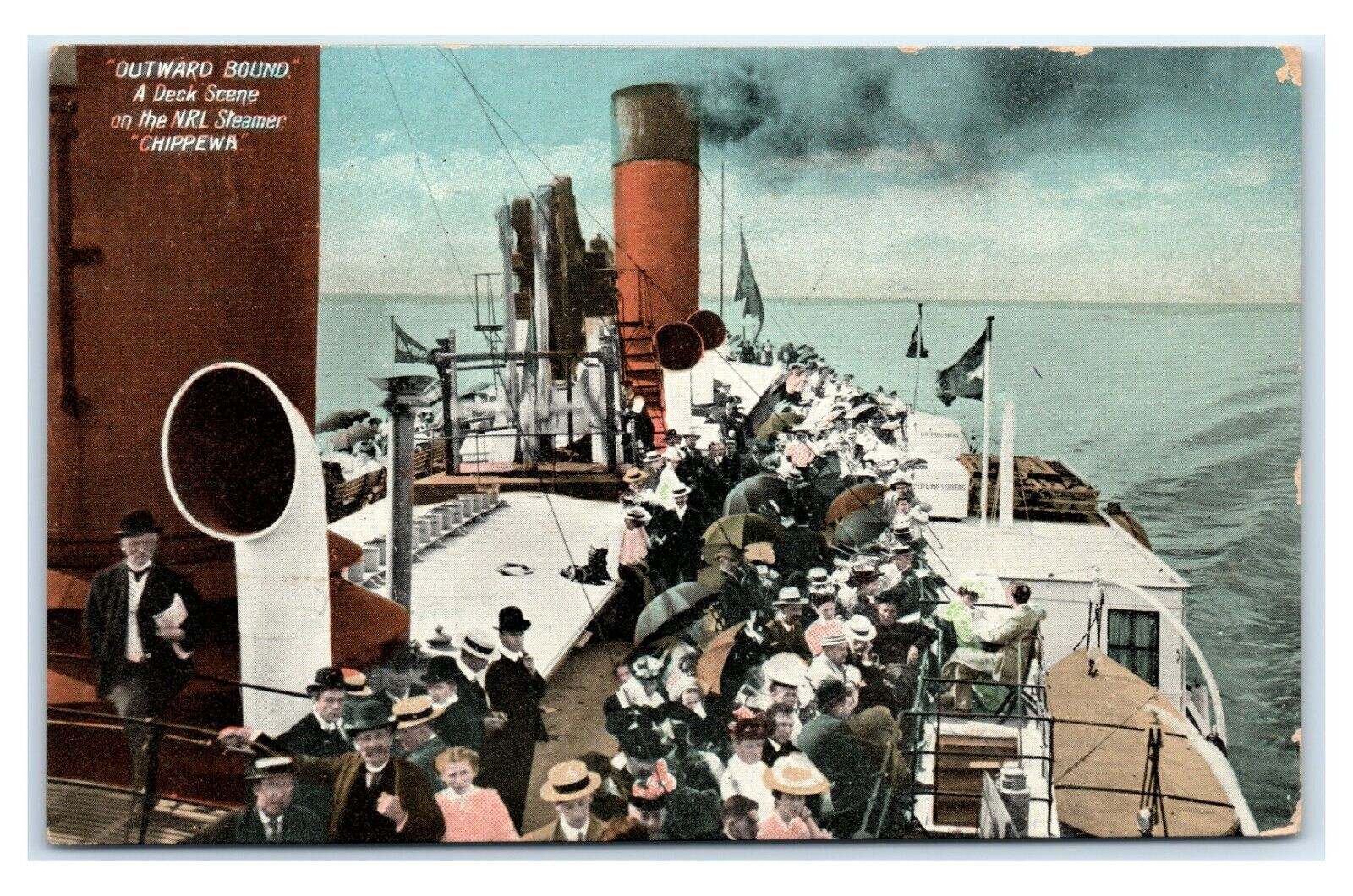 Postcard Outward Bound A Deck Scene on the NRL Steamer Chippewa 1909 T16