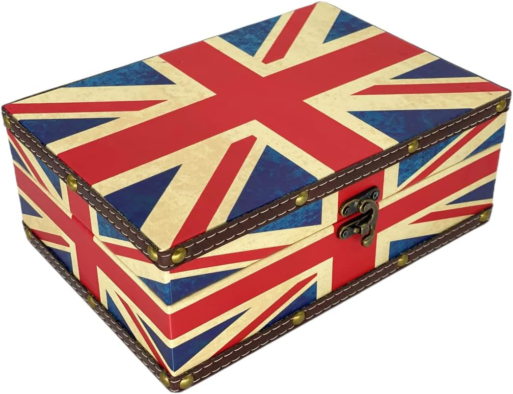 Vintage Union Jack Flag Box Treasure Box Wooden Storage Box Decorative 