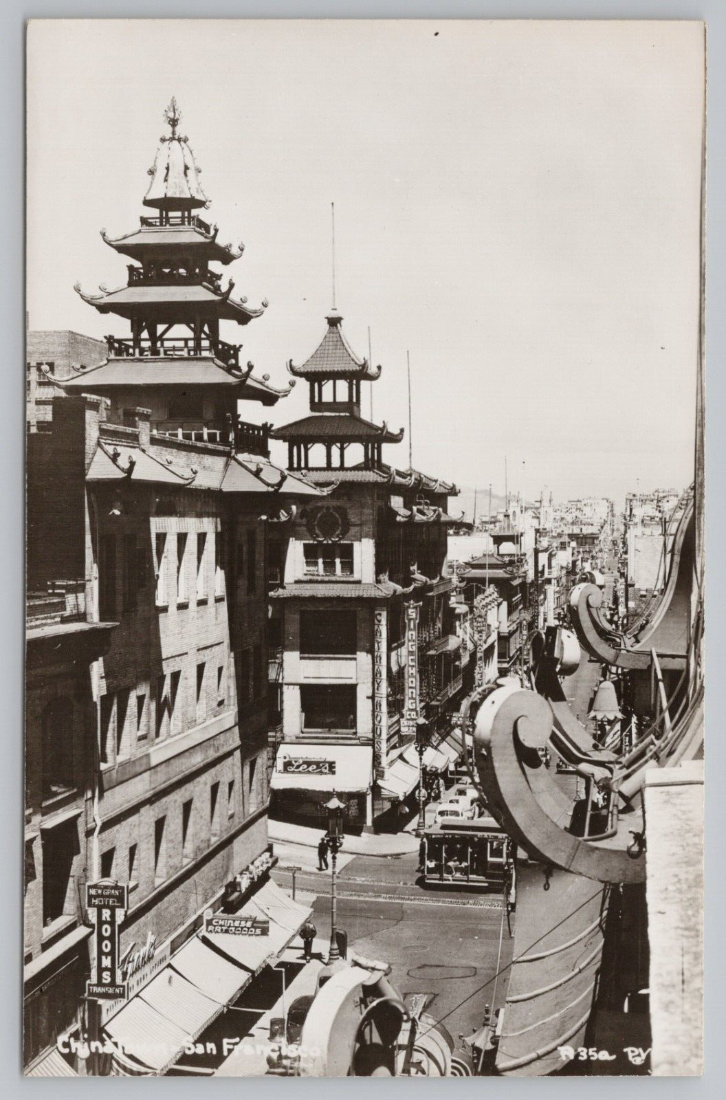 RPPC San Francisco CA China Town Signs Trolley c1940 Real Photo Postcard