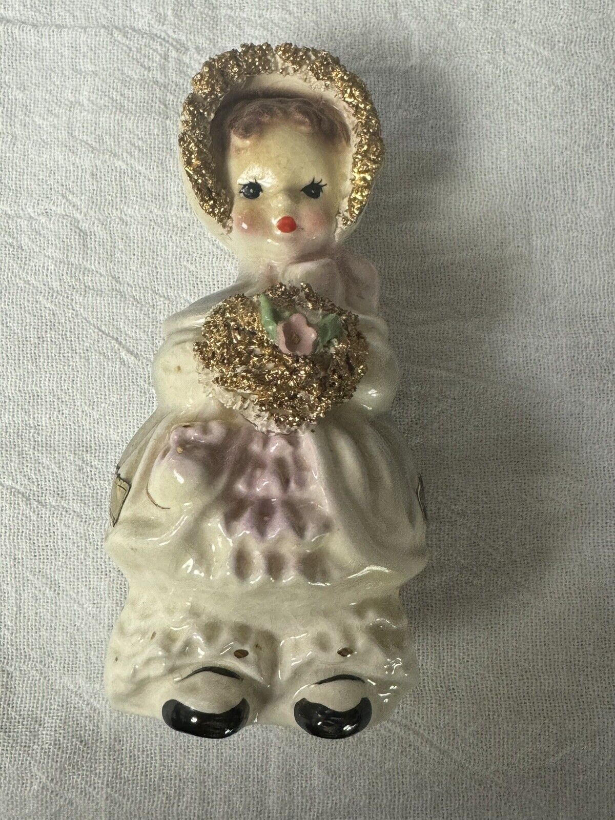 Vintage Josef Originals Carol Girl Bonnet Holding Flowers Figurine 5