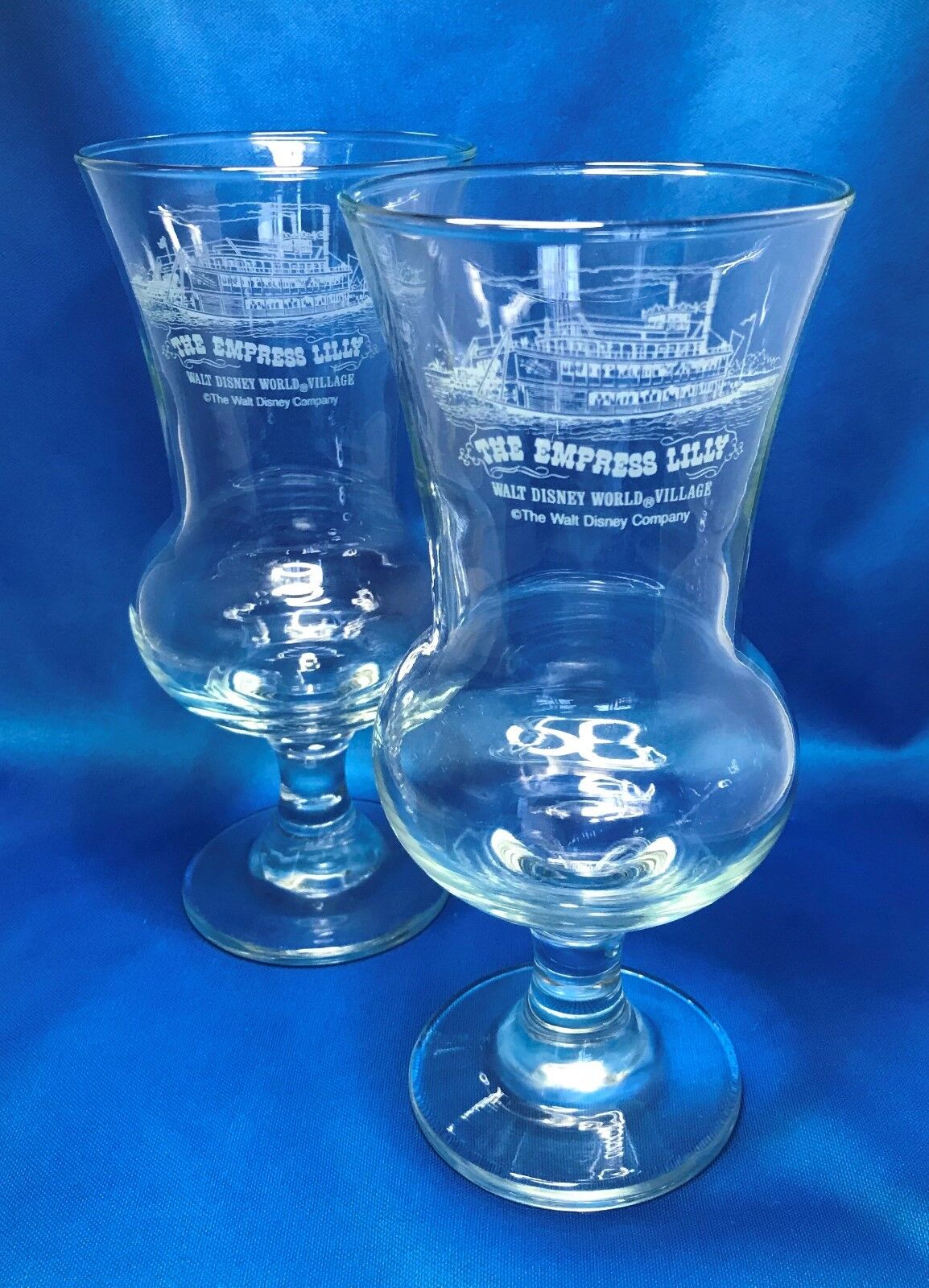 Empress Lilly Walt Disney World Village Hurricane Glass Set of 2 Vintage Barware