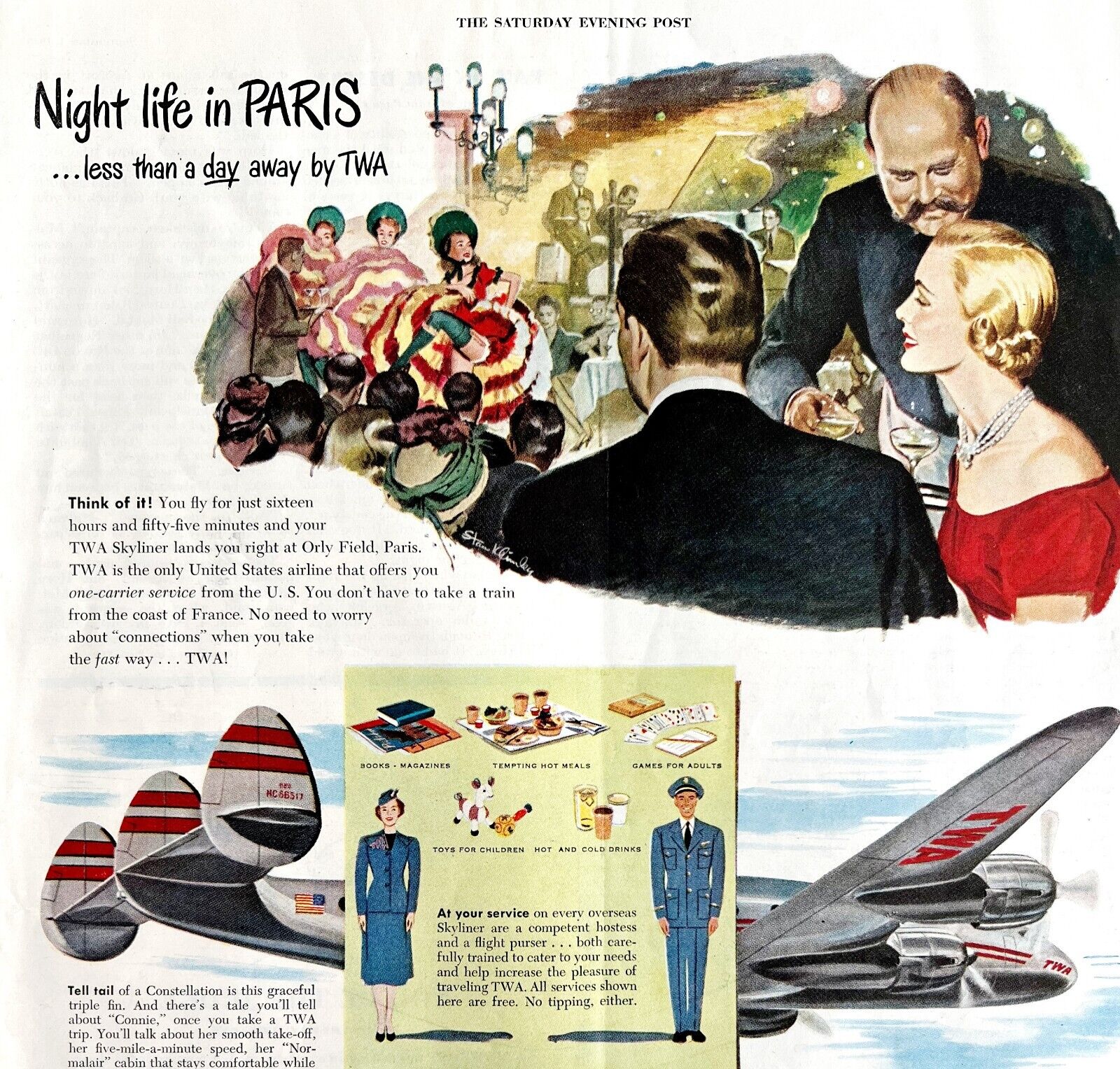 TWA Airlines Worldwide Traveling 1948 Advertisement Aviation Travel Paris DWHH5