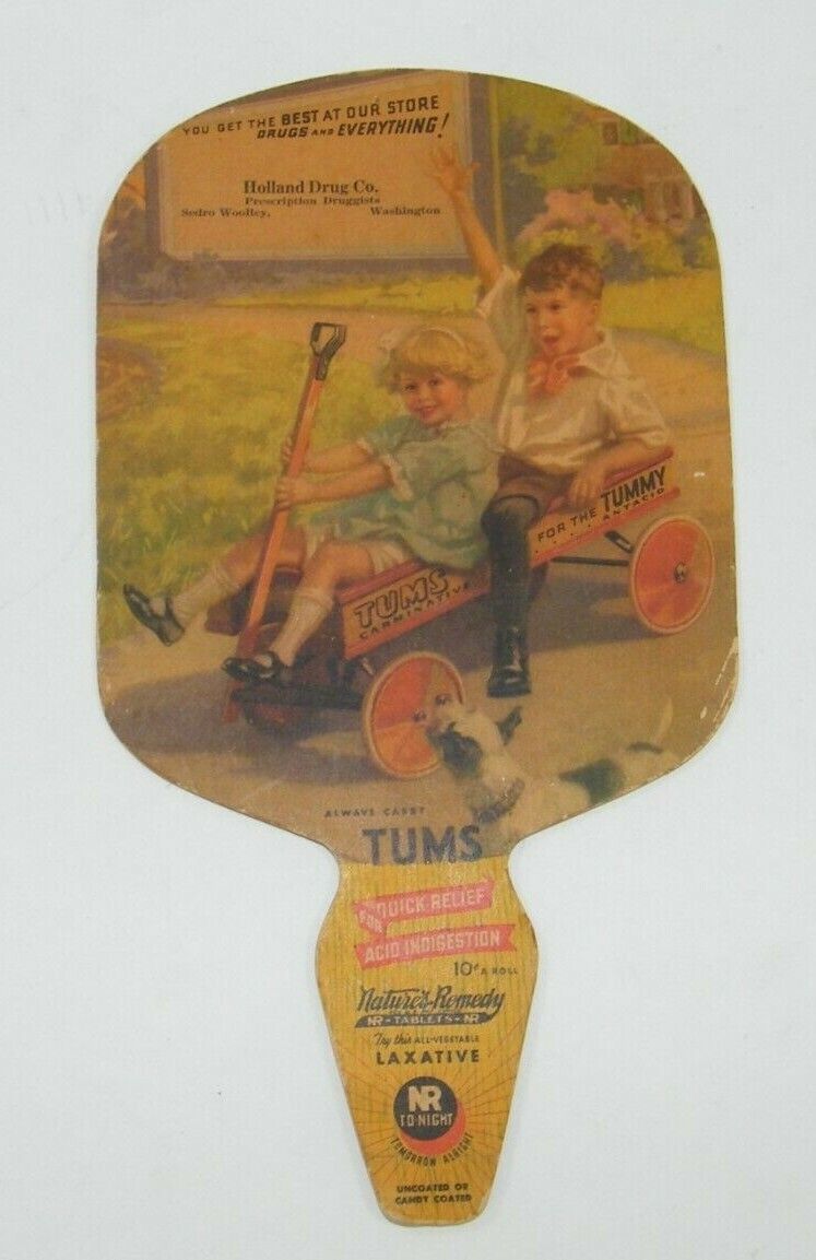 TUMS FOR THE TUMMY ADVERTISING FAN HOLLAND DRUG SEDRO WOOLLEY, WA