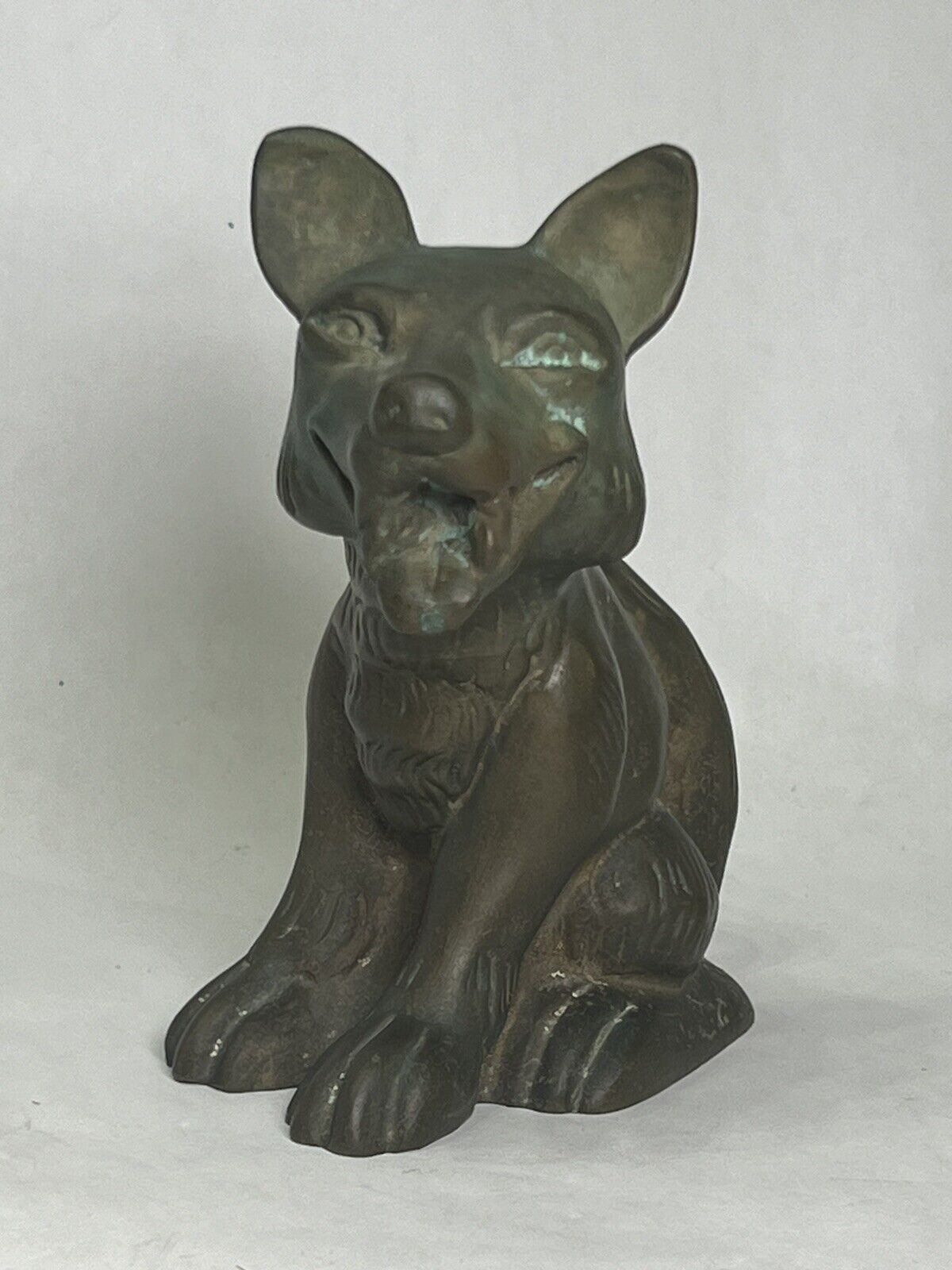 Vintage Cast Iron Brass Bronze Finish German Shepherd Dog Figure 5 1/2” HEAVY