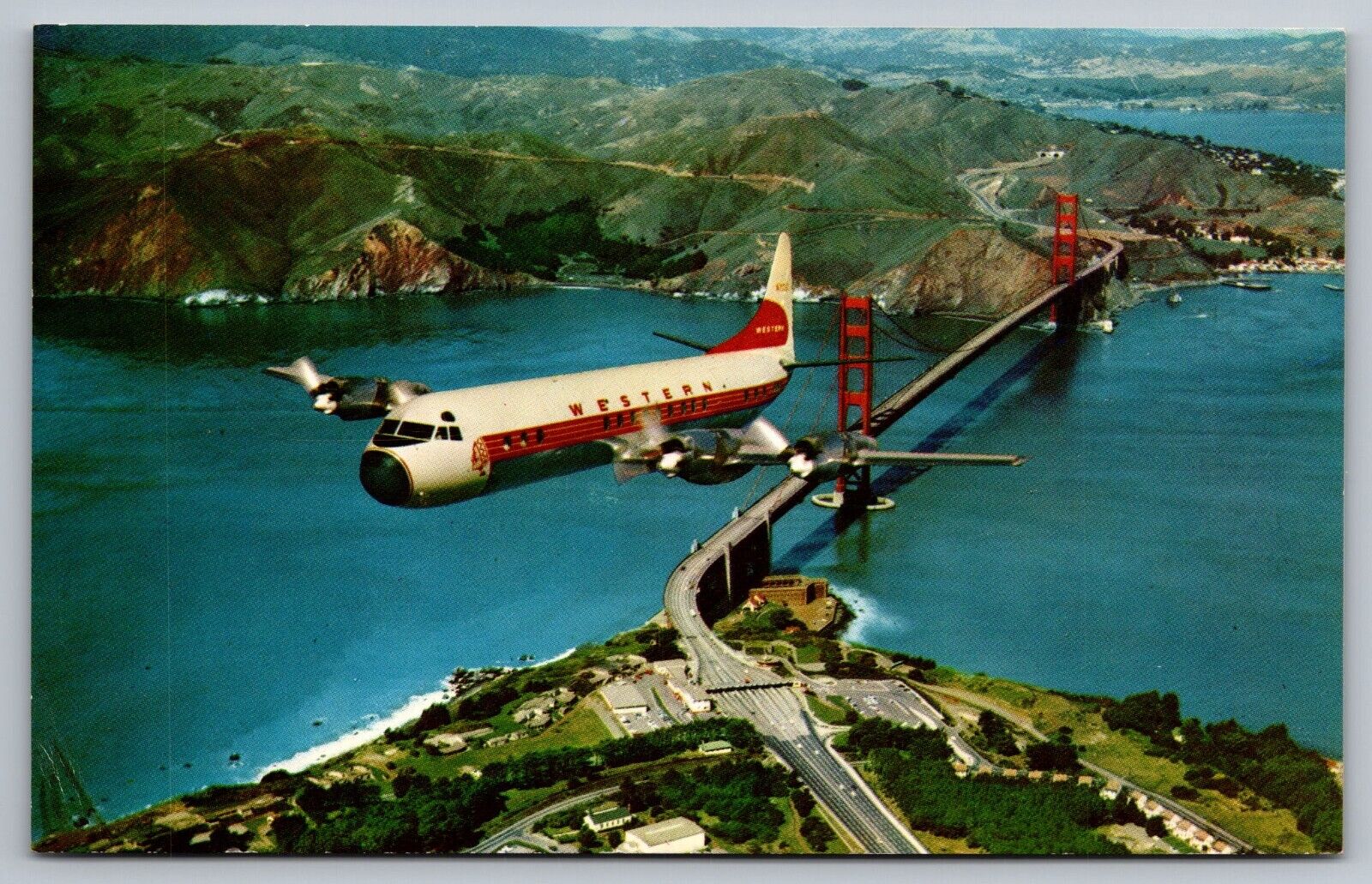 Western Airlines Flies Over Golden Gate Bridge San Francisco CA VTG Postcard