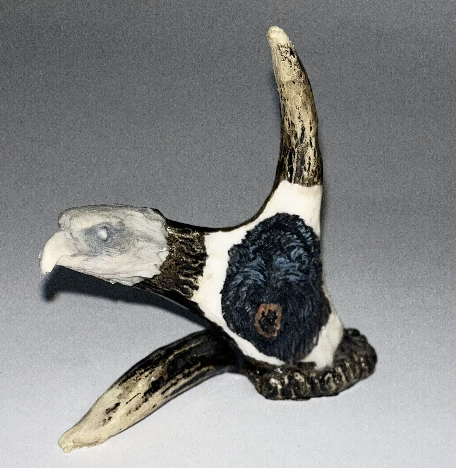 Alaska Carved Caribou Antler Eagle Statue/Figurine Hand Carved Bear 3.5”