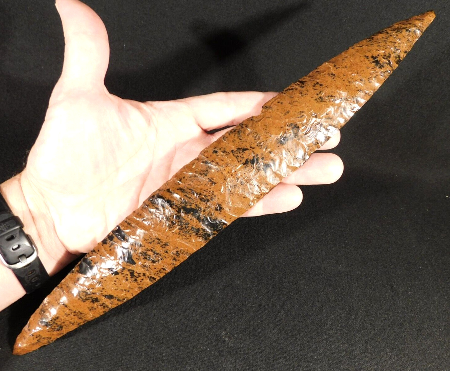 Huge Ancient COLIMA Mahogany Obsidian Blade Knife or Spear Mexico 212gr