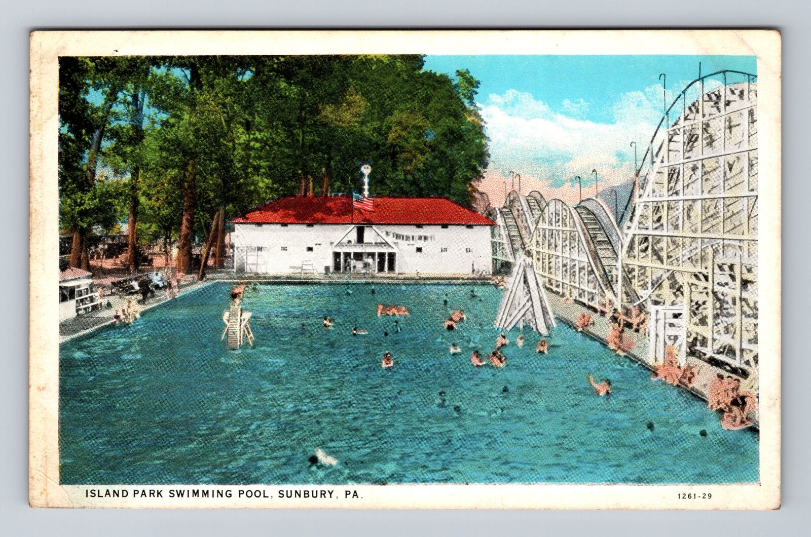 Sunbury PA-Pennsylvania, Island Park Swimming Pool, Antique Vintage Postcard
