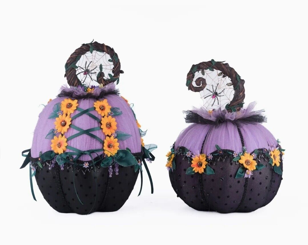 Katherine\'s Collection Jacks and Cats Pumpkins Set of 2Halloween Purple