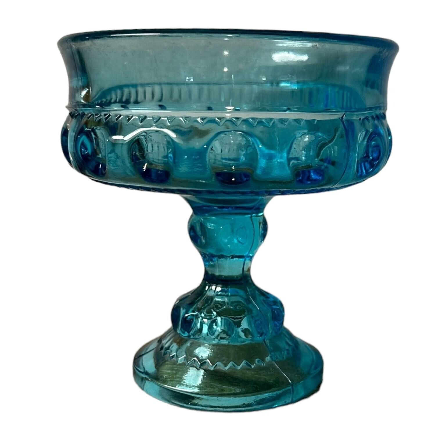 Vintage Blue Glass Pedestal Compote Bowl Elegant Decorative Glassware Candy Dish