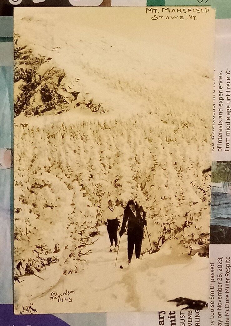Mt Mansfield Stowe Vermont Richardson RPPC Postcard 1944