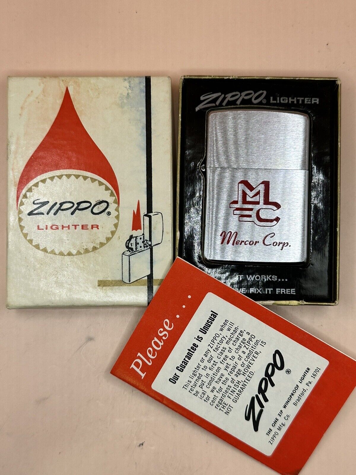 Vintage 1974 Mercor Corp Advertising Chrome Zippo Lighter