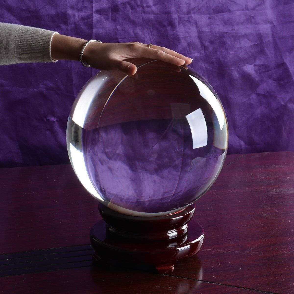 LONGWIN 250MM Clear Crystal Ball 10Inch Glass Sphere Photo Prop Free Stand