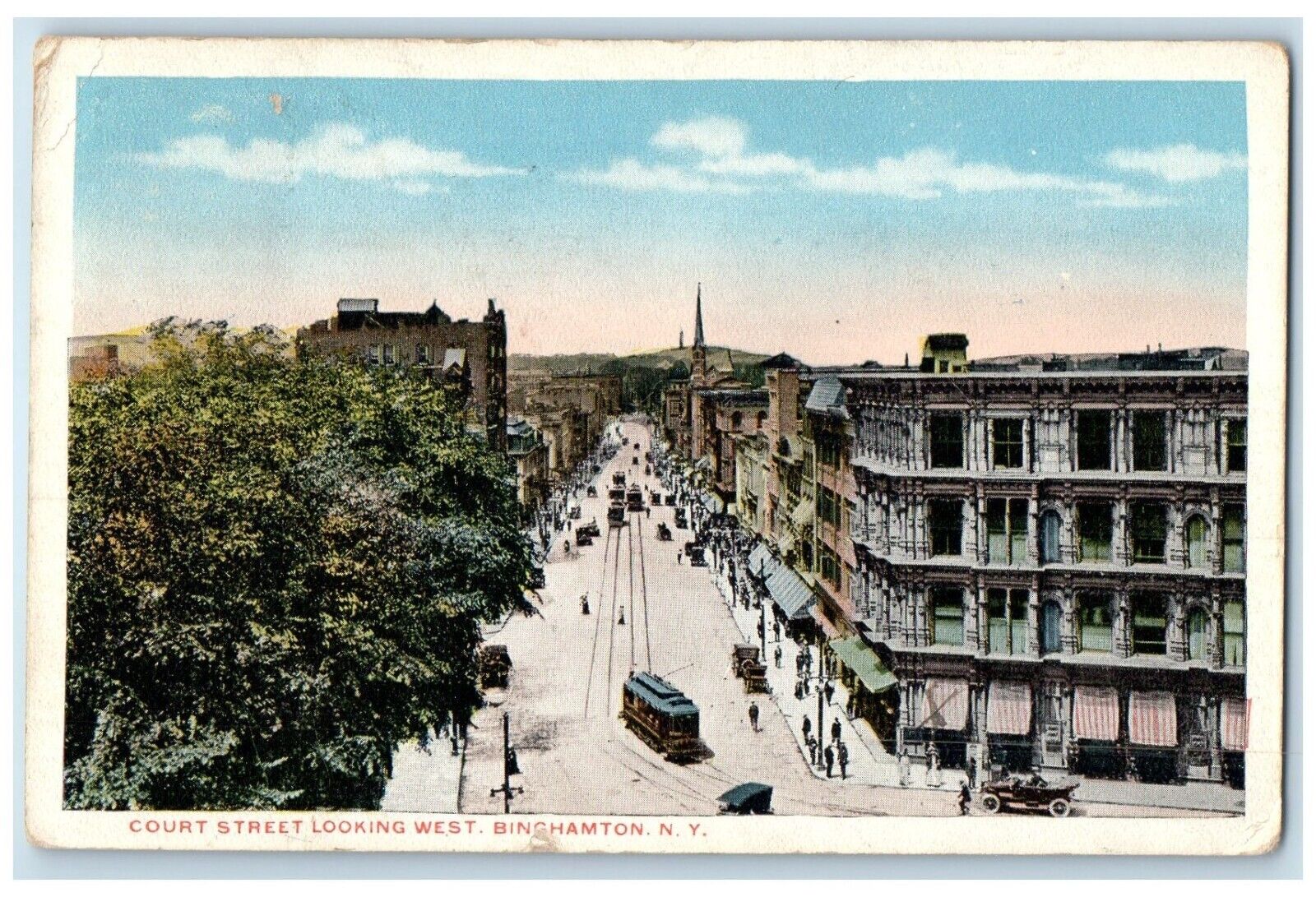 c1920 Court Street Looking West Binghamton New York NY Vintage Antique Postcard