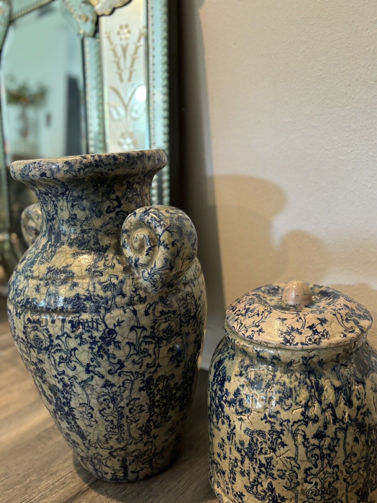2 Antique Hand-Painter Portugese Large Urns Vases