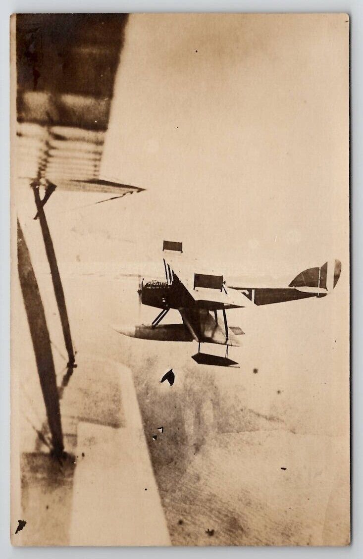 RPPC Aviation View of Seaplane in Flight From Another Plane Postcard E25