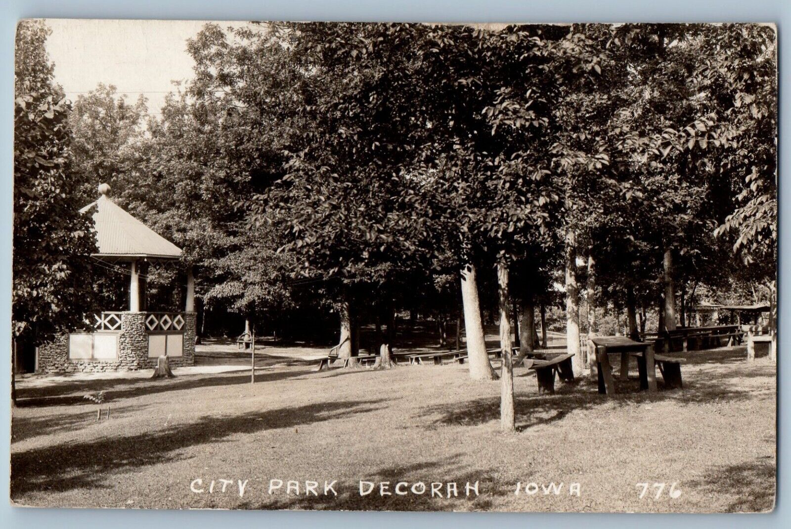 Decorah Iowa IA Postcard RPPC Photo City Park Pavilion And Trees c1920's Vintage