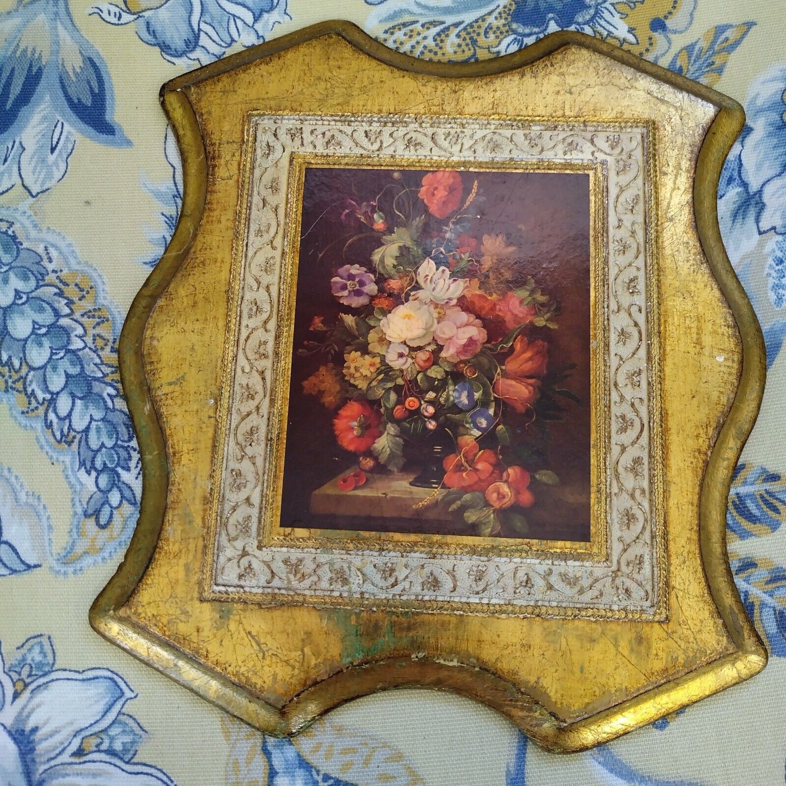 Vintage Gold Gilt Italian Florentine 8 X 10 Floral Wall Plaque