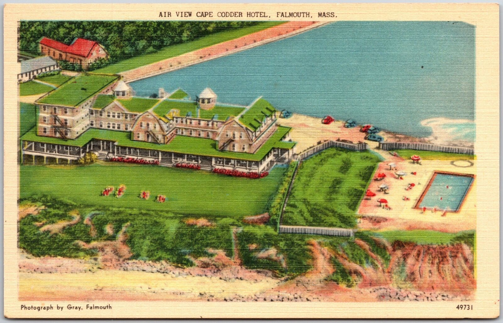 Airview Cape Codder Hotel Falmouth Massachusetts MA Aerial View Postcard