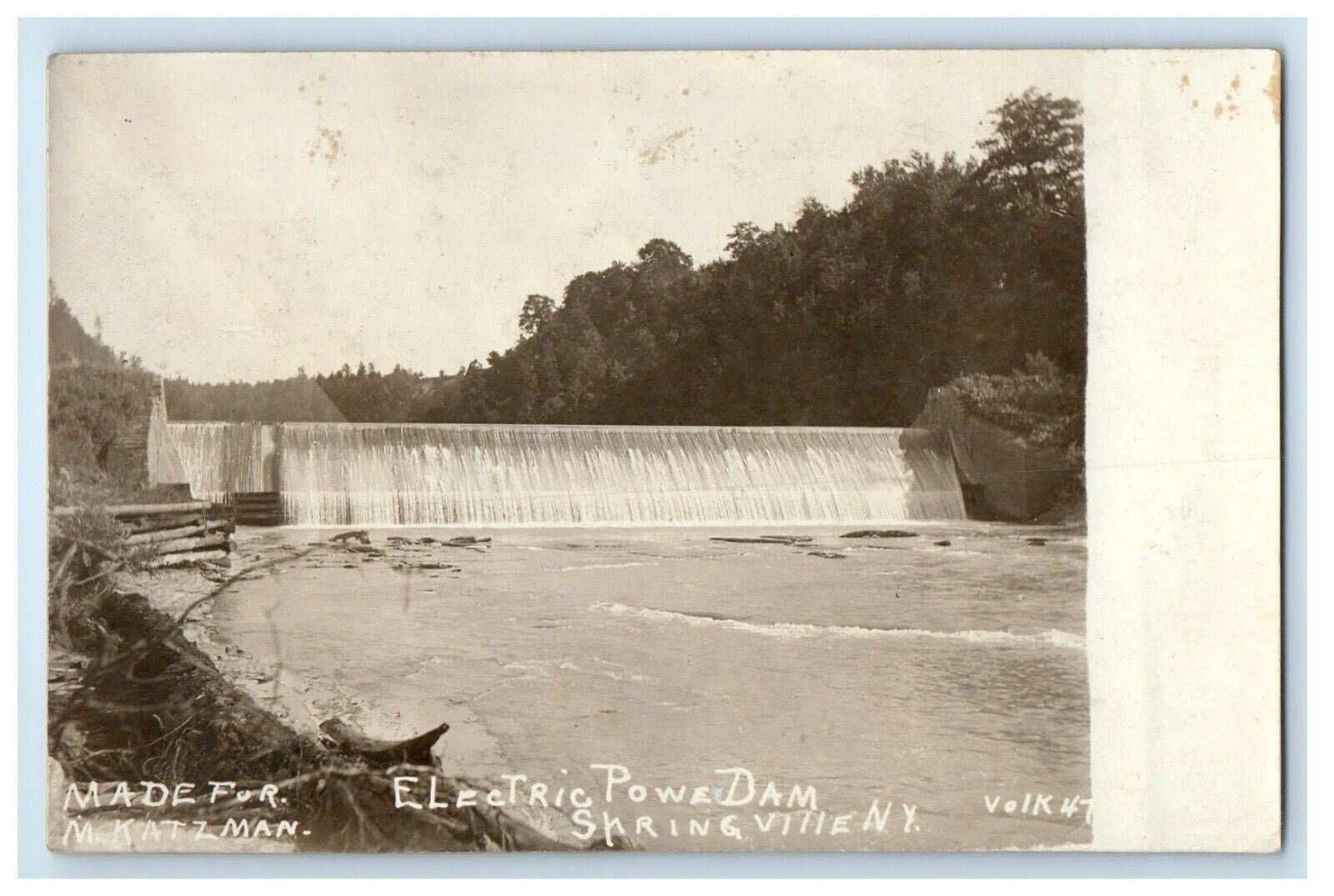 c1910's Electric Power Dam Waterfall Springville NY RPPC Photo Antique Postcard