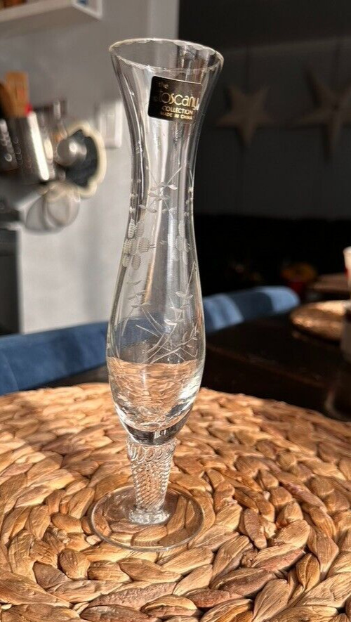 Toscany Crystal Vase Butterfly Etchings Hand Blown Romania