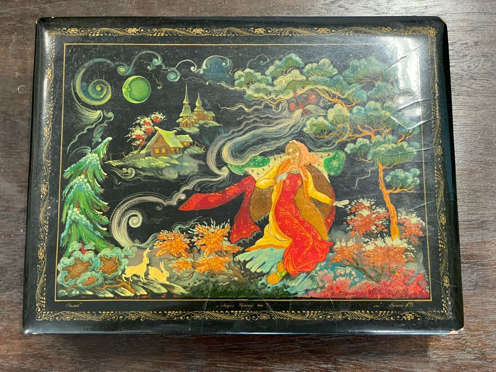 Vintage Antique Russian Lacquer Box 1950s Vopilkova Palekh Sadko Father Frost