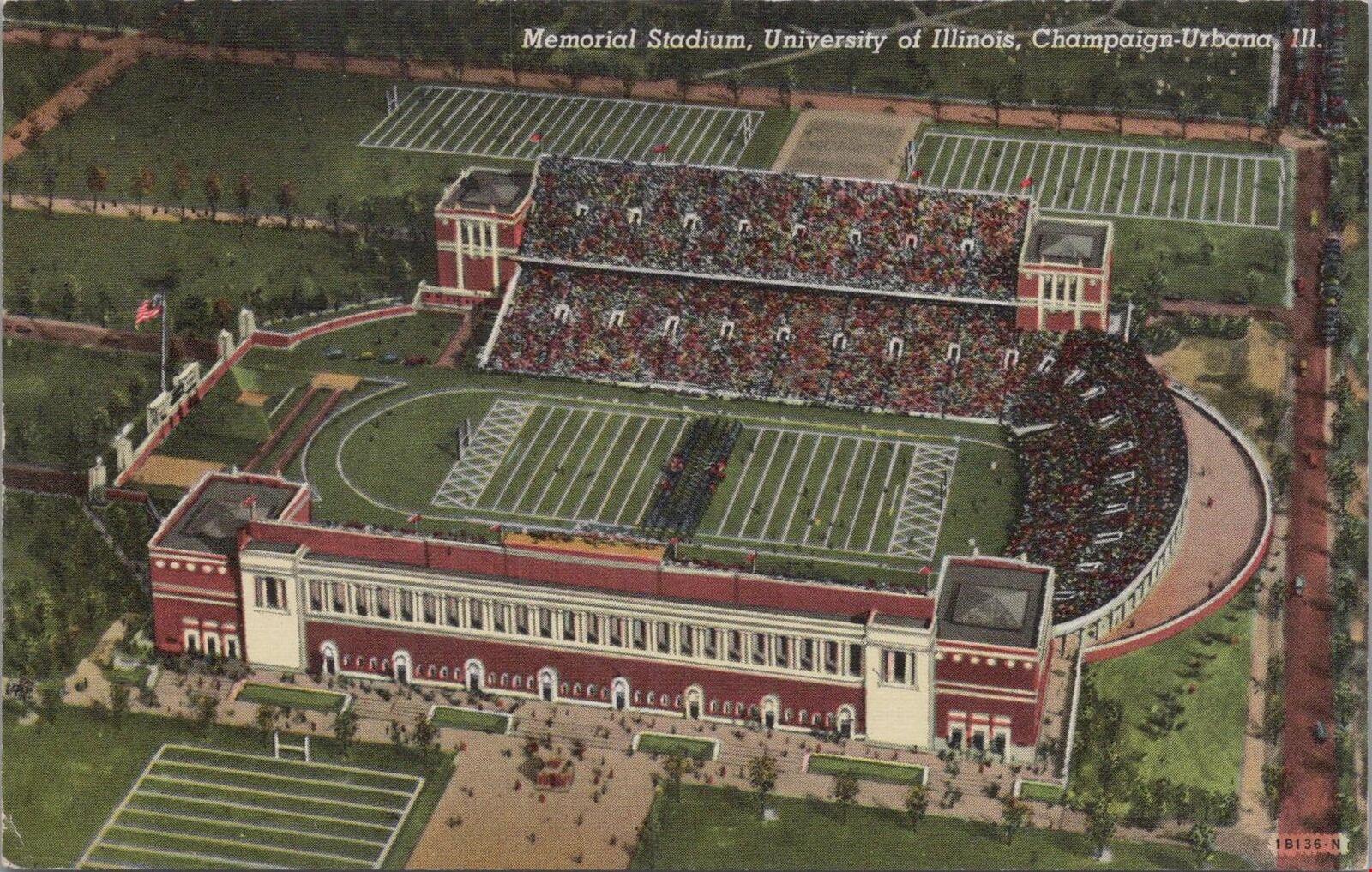 Postcard Sports Stadium Memorial Stadium University Illinois Champaign Urbana IL