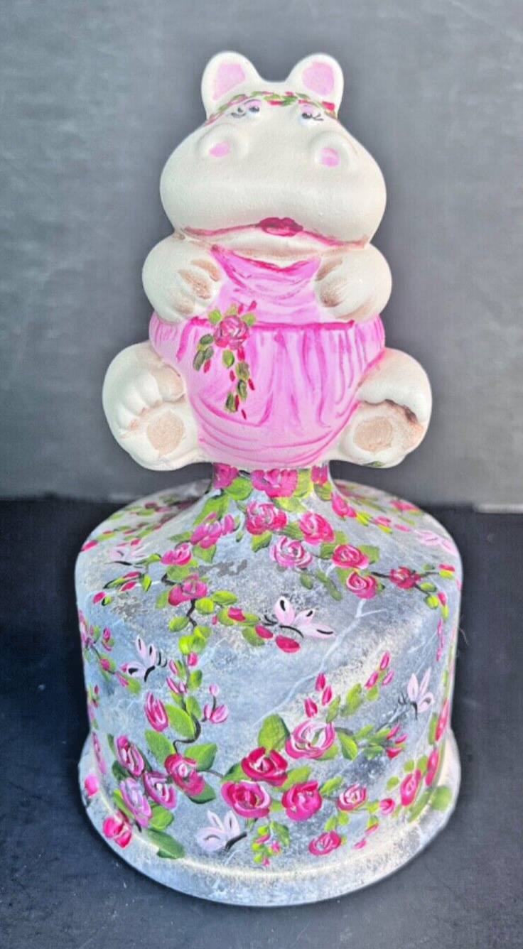 Fenton USA Hippo on A Font - Spring Butterfly Decorated by R. Worstell OOAK 2024