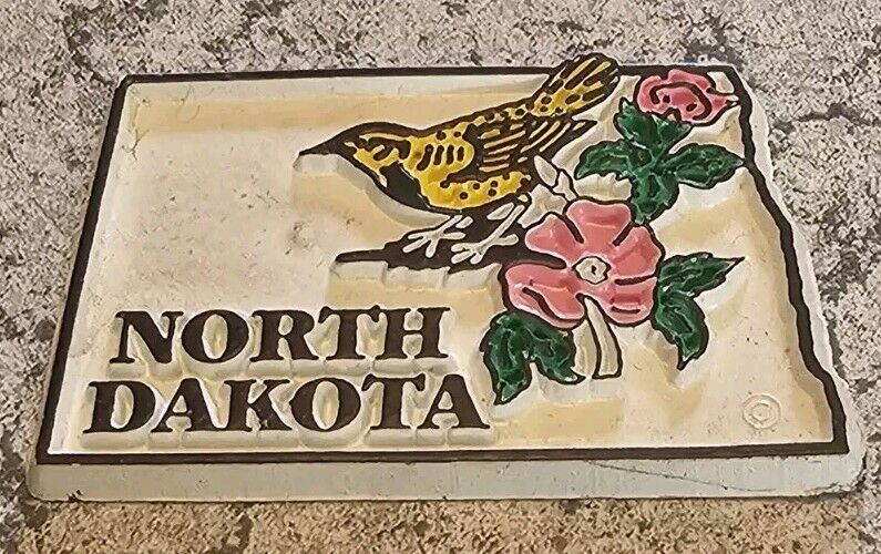 Vintage North Dakota State Bird Flower 3D Refrigerator Magnet Shape Of ND