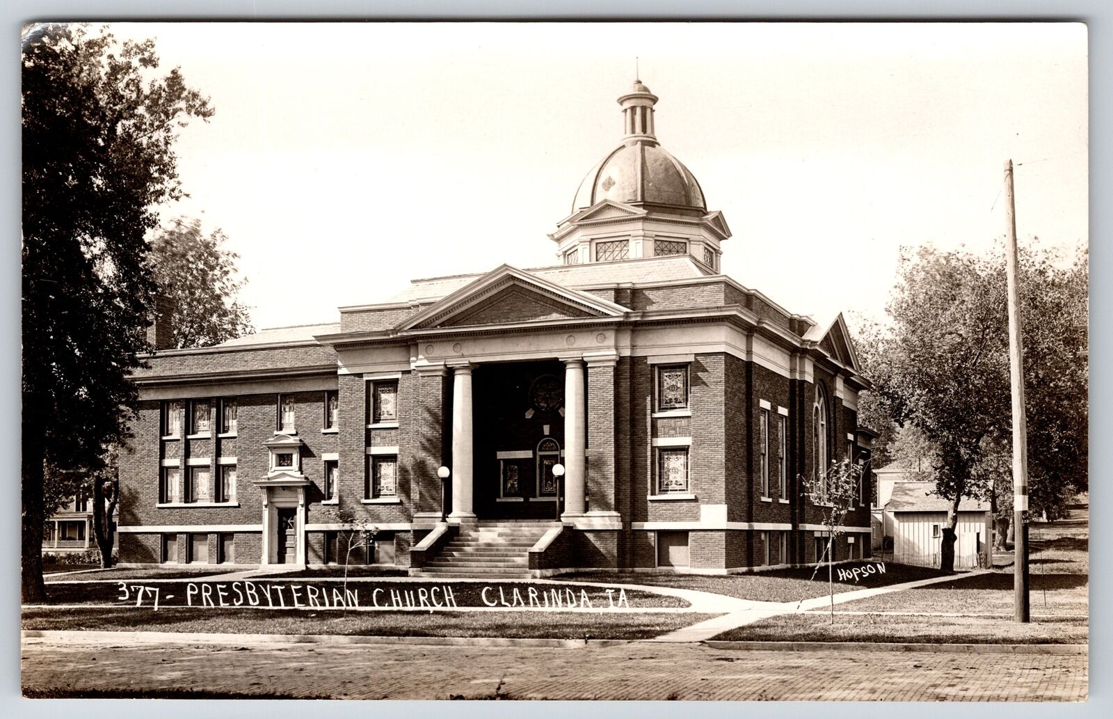 Clarinda Iowa~Presbyterian Church~Shed Beside~1920s RPPC