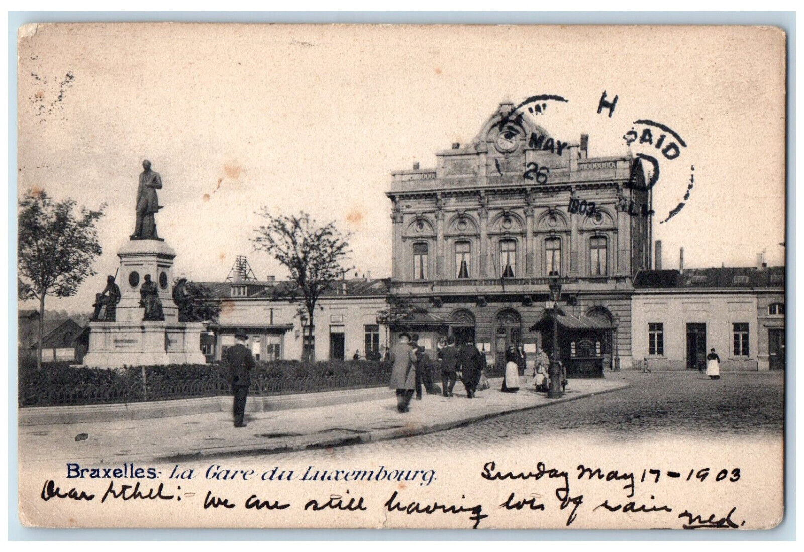 1903 La Gare Da Luxembourg Braxelles Netherlands Antique Posted Postcard