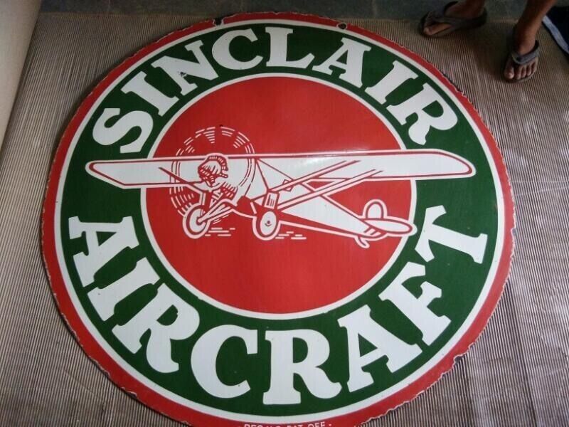 PORCELAIN SINCLAIR AIRCRAFT ENAMEL SIGN 36X36 INCHES DOUBLE SIDED