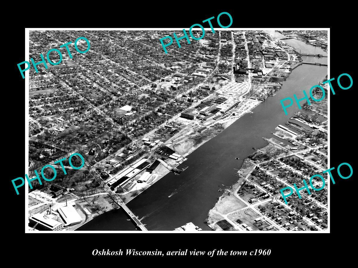 OLD 8x6 HISTORIC PHOTO OSHKOSH WISCONSIN AERIAL VIEW OF THE TOWN c1960 2