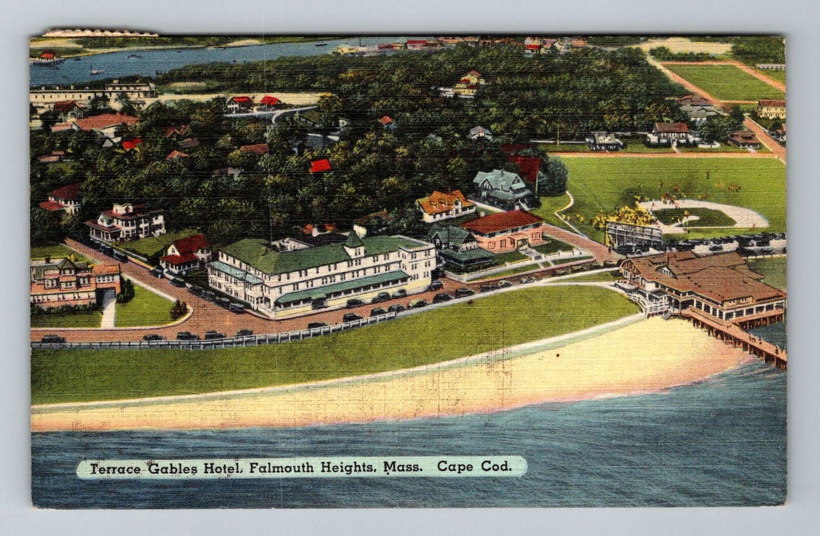 Falmouth Heights MA Terrace Gables Hotel Antique Vintage c1946 Souvenir Postcard