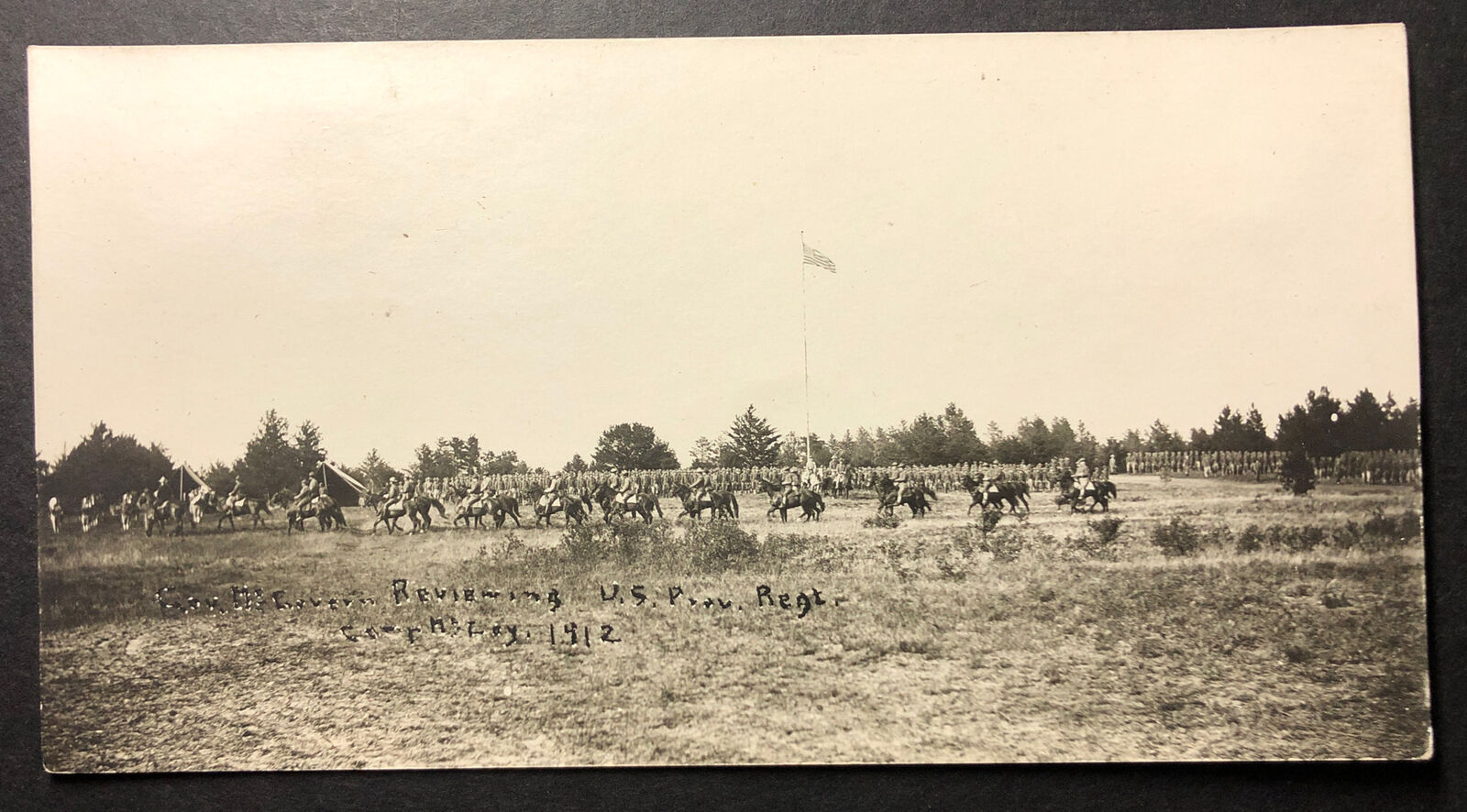 Gov McCoy Reviewing US Regt Camp McCoy 1912 Wisconsin RPPC extra wide