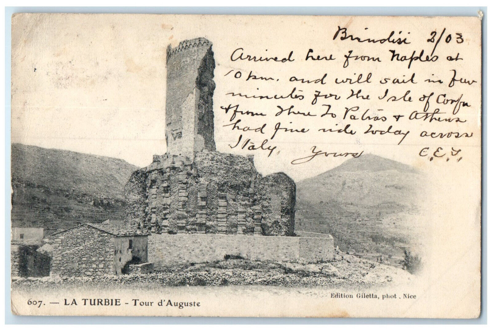 1903 La Turbie Tower of Auguste Alpes-Maritimes France Antique Postcard