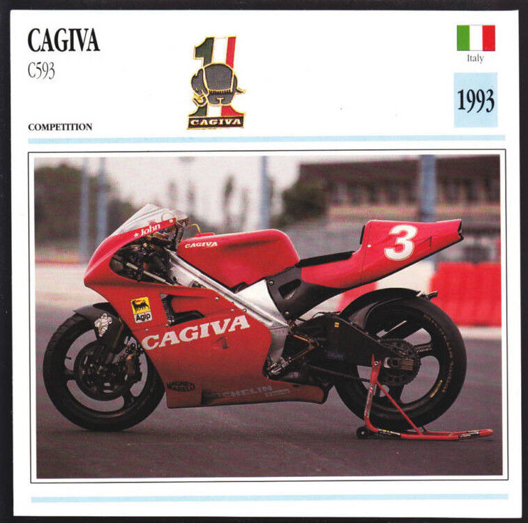 1993 Cagiva C593 500cc (498cc) John Kocinski Race Motorcycle Photo Spec Card