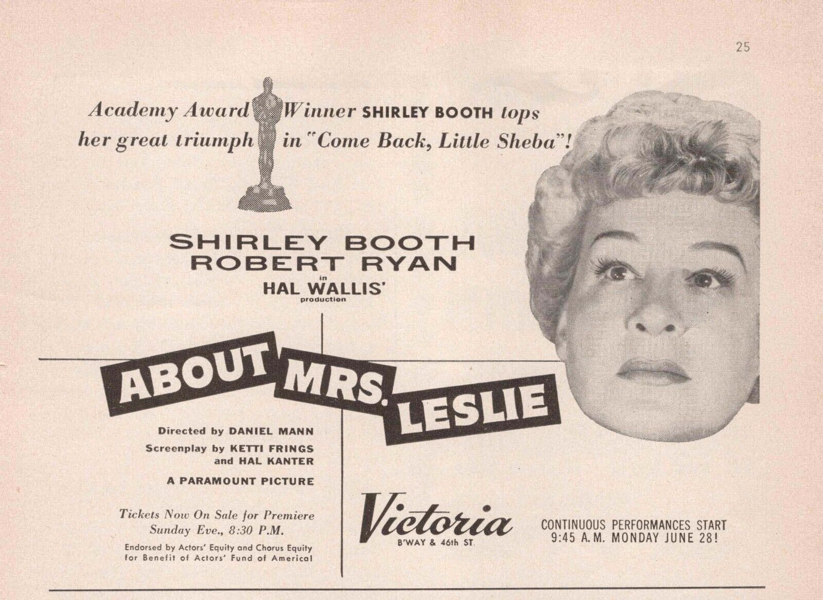 \'About Mrs. Leslie\' Starring Shirley Booth, Robert Ryan, Paramount Pictures 1954