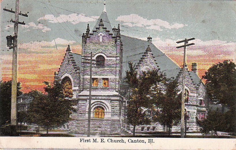  Postcard First M.E. Church Canton IL