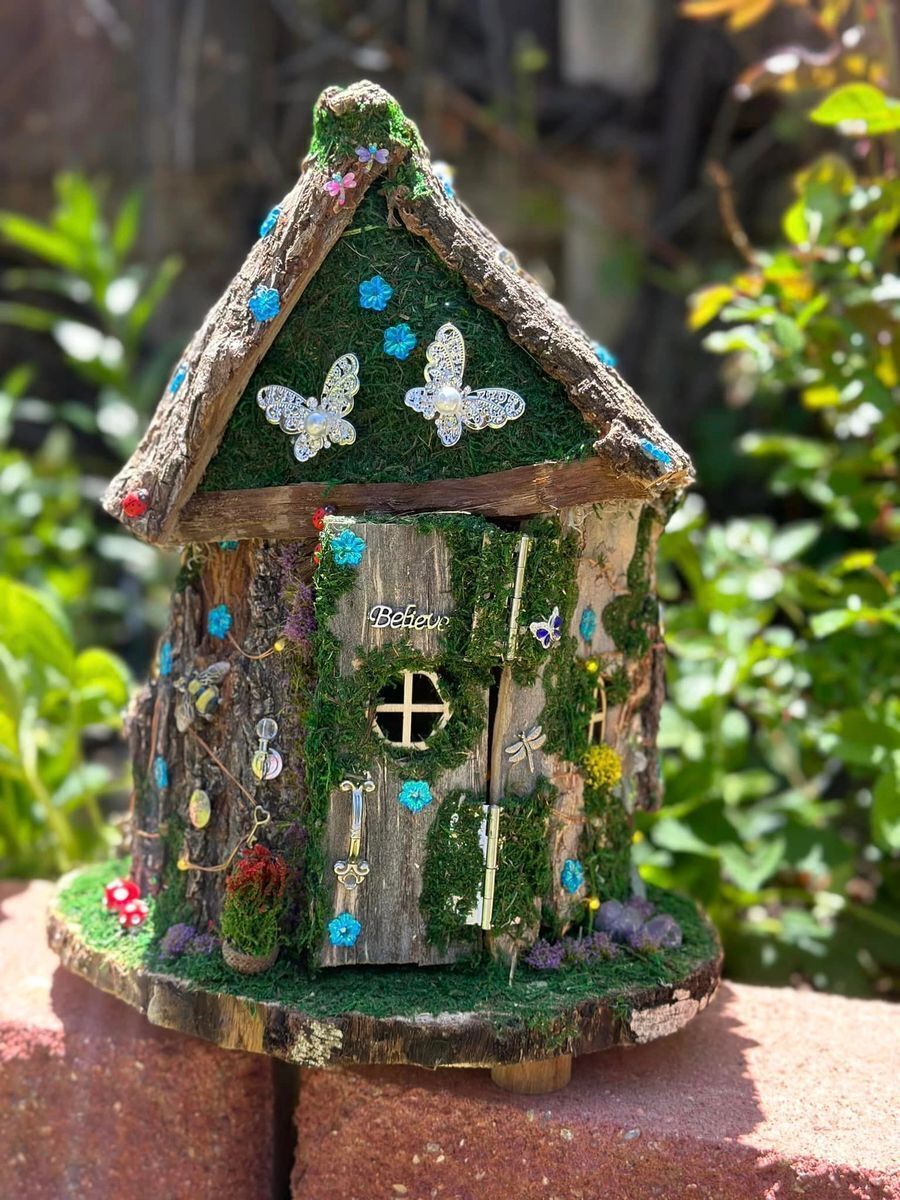 Fairy House Large Tree Stump. Fully Decorated and Lots of Lights