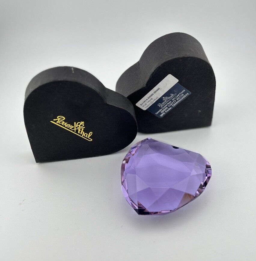 VTG Rosenthal faceted purple glass crystal Heart Paperweight With Box