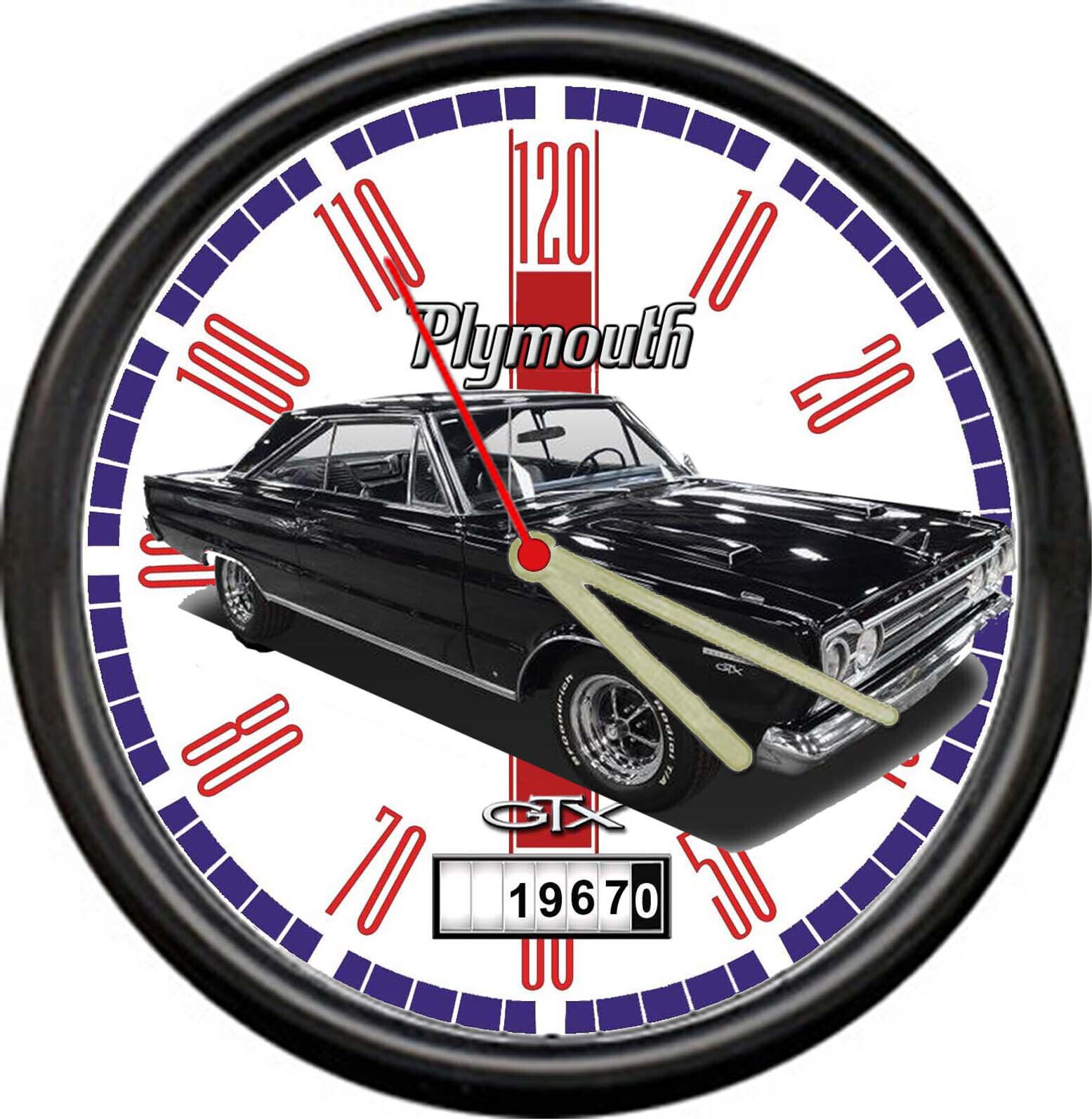 Black 1967 Plymouth GTX Sign Wall Clock