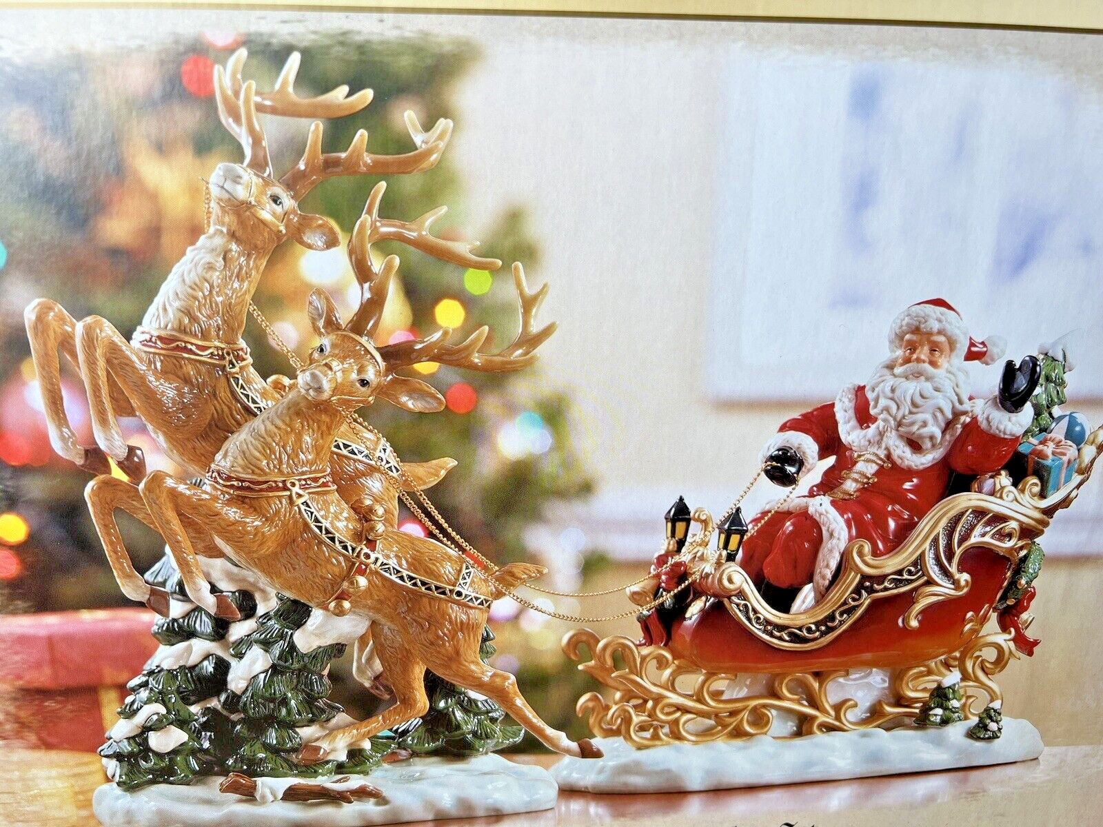 2003 Granduer Noel 663105 Santa in Sleigh & Reindeer Set in Box