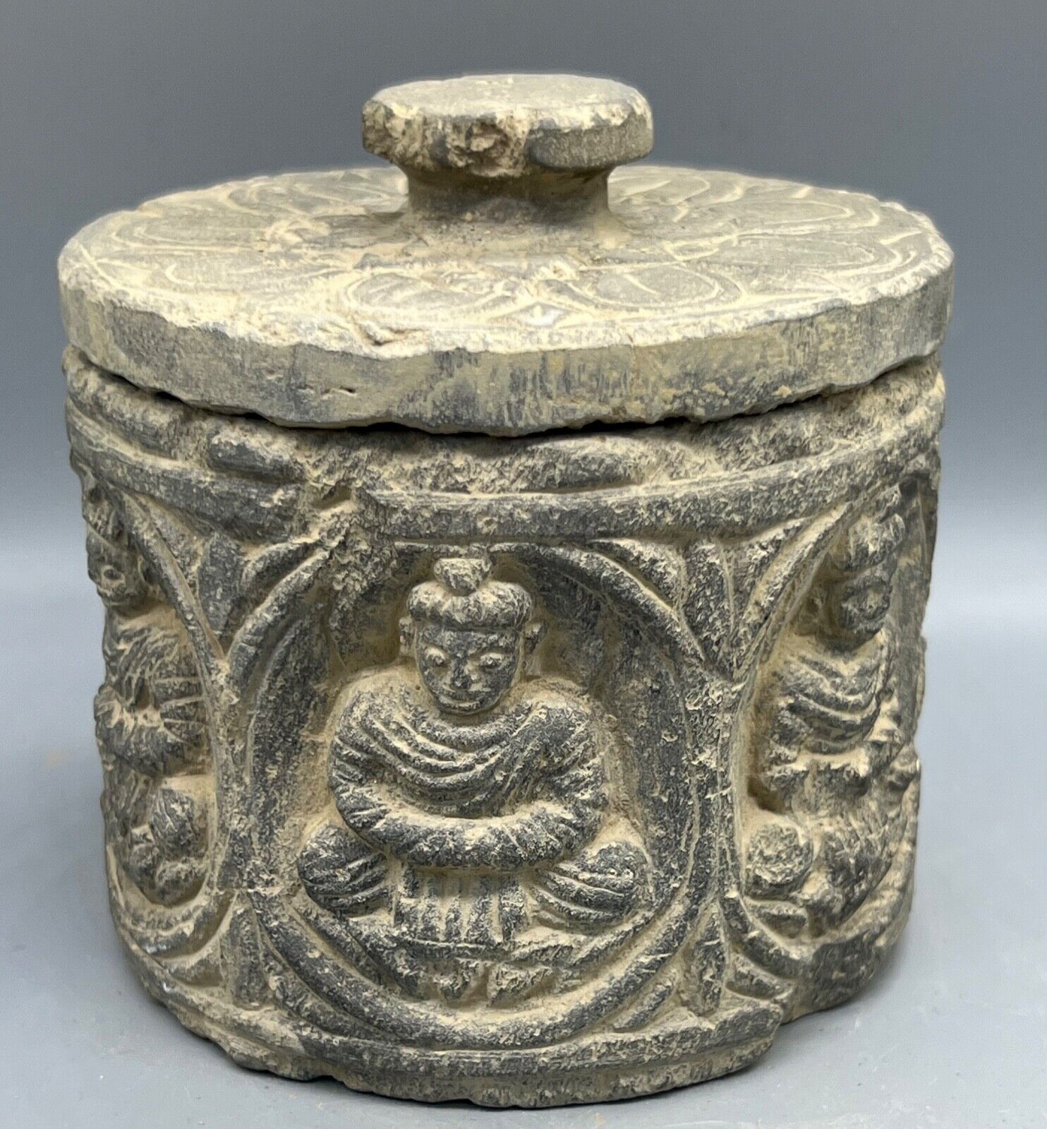 Genuine Rare Old Central Asian Gandhara Art Schist Buddhist Reliquary Casket Bo