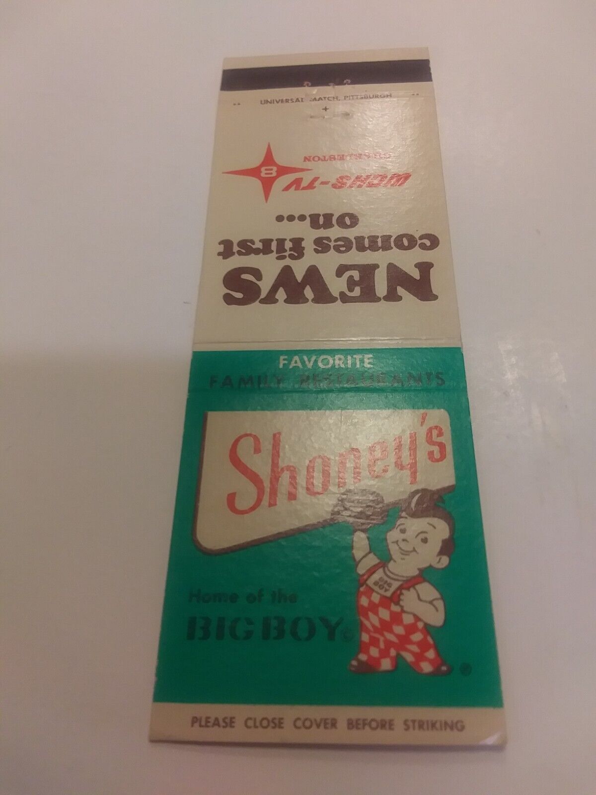 Vintage Shoney's Big Boy News Comes On First WCHS-TV Charleston Matchbook